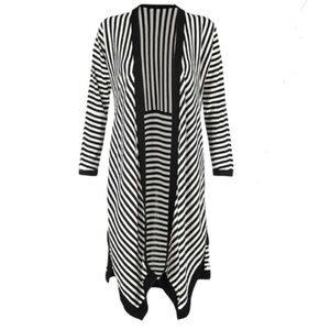 CAbi Black and White Striped Cardigan